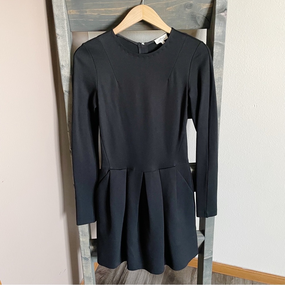Aritzia Wilfred Tartine Black Long Sleeve Pleated Fit & Flare Mini Dress